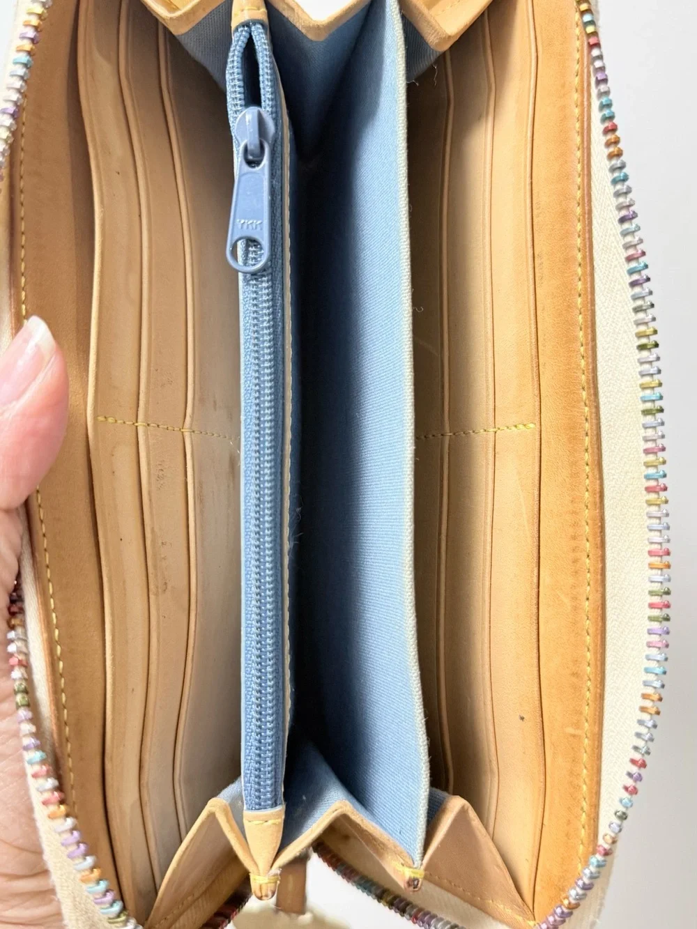 Dooney & Bourke Beige Zip-Around Wallet with Multicolor DB Print